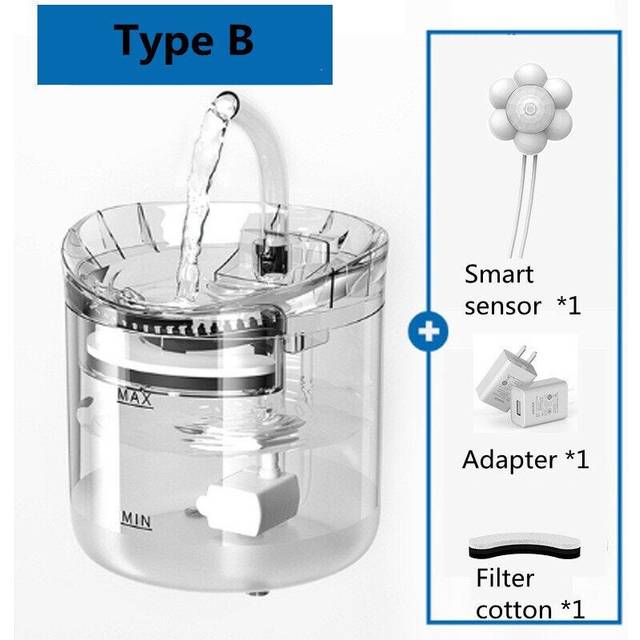(UK, Type B) 1.8L Pet Water Dispenser Filter Autoxic Circulation Water Pet Fountain 2 Water Flow Modes 6 Slope Design Ultra Silent Pump