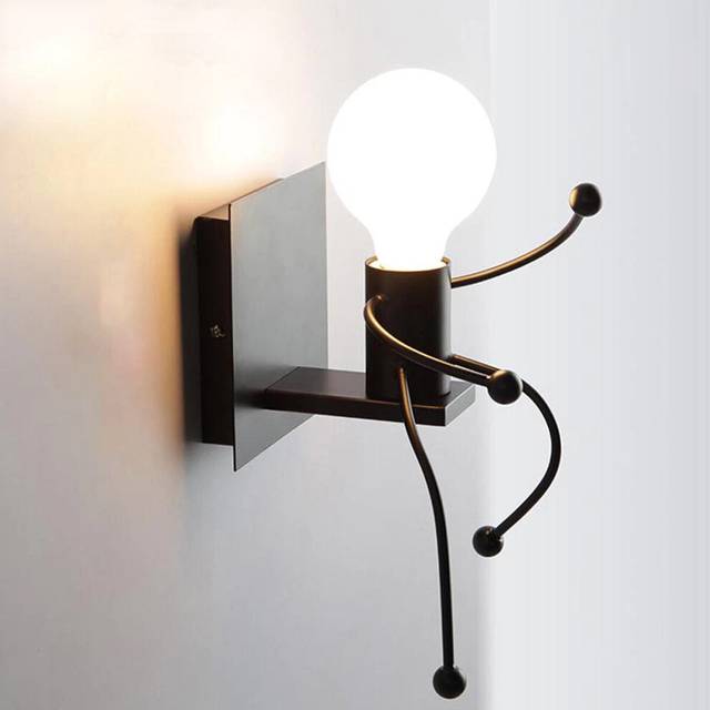 (Black, Type C) LED Wall lamp Creative Mounted Iron Bedside Sconce Lamp for Kids Baby Room Living Room Dining Without Bulb
