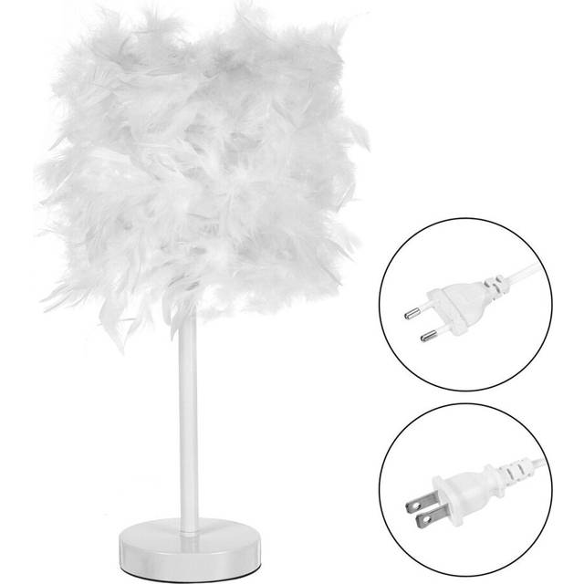 (US Plug) Modern Feather Shade Light Bedside Table Desk Lamp Bedroom DIY Decor Gift Home Without Bulb