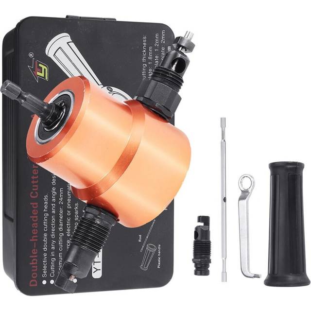 5Pcs Upgrade 360 Degree YT-160AS Double Head Metal Sheet Nibbler Cutter Drill Attachment with Wrench Cutting Blade Set for Electric Drill