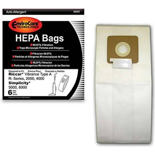 EnviroCare Replacement HEPA Filtration Vacuum Cleaner Dust Bags made to fit Riccar Vibrance Type A R-Series 2000 4000 Simplicity 5000 6000 6 Pack