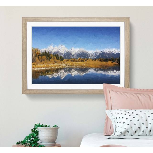 The Teton Mountain Range in Abstract - Picture Frame Graphic Art Print - Oak (60cm H x 91cm W x 2cm D)
