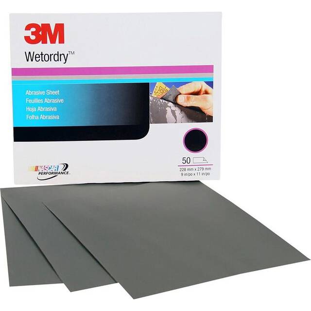 3M Wetordry Abrasive Sheet 213Q  02035  800+ Grit  9 in x 11 in  Pack of 50 Sandpaper Sheets for Auto Sanding  Metal Sanding  Finishing  Paint Prep