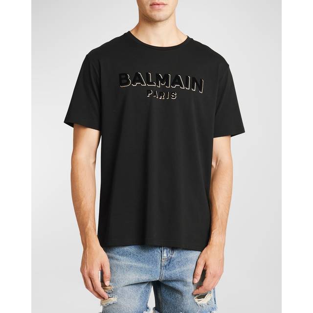 Balmain Black Metallic Flocked T-Shirt - EGO NOIR/NOIR/OR - S