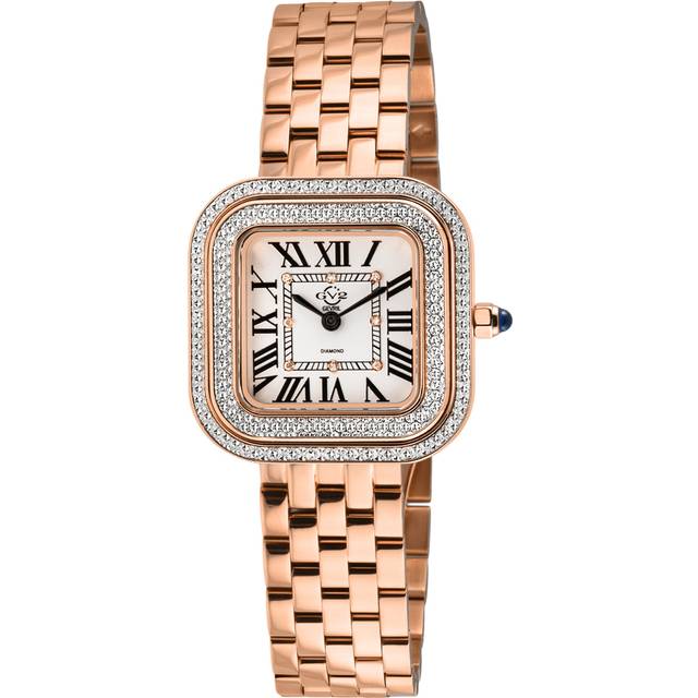Gv2 Bellagio WoMens Swiss Made Diamond Watch, Silver-White Dial,Genuine Handmade Burgundy Leather Strap - Red & Violet - One Size