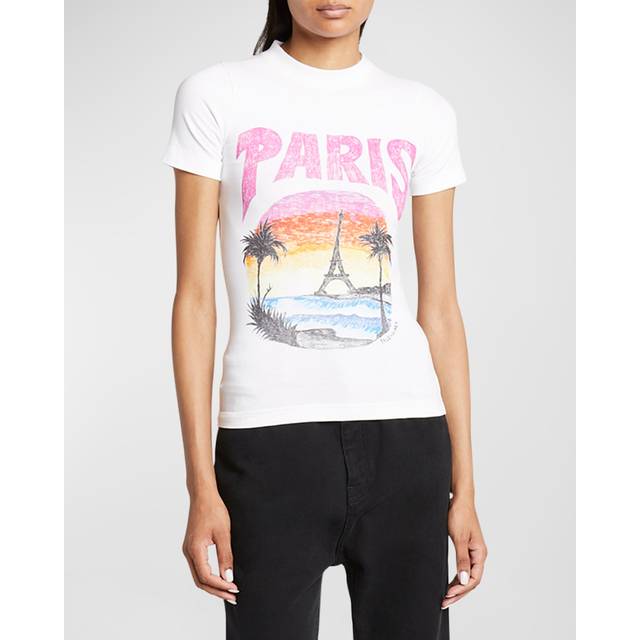 Balenciaga Paris Tropical T-Shirt Fitted - White - Women's - - Cotton &amp; Elastane