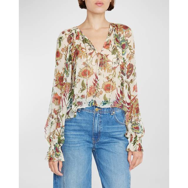 Ulla Johnson - Bernadette Floral-print Silk-crepon Blouse - Beige - Neutrals - US 8