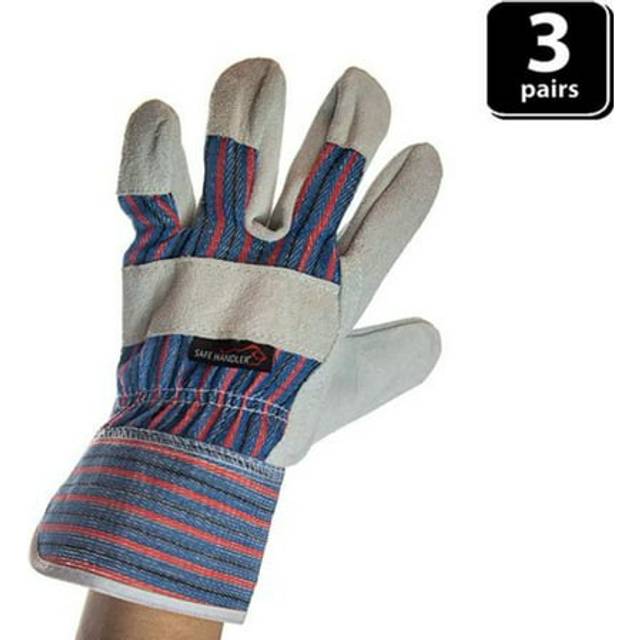 SAFE HANDLER Economy Work Leather Gloves  Heavy Duty Rugged Design  Safety Work Gloves  Lightweight & Versatile  3 Cuff  Pack of 3 pairs 6 gloves