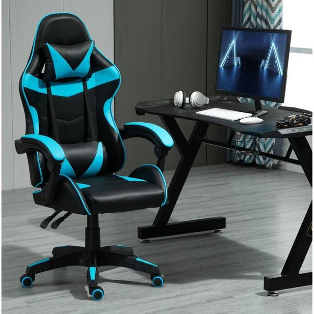 Mcc Direct - Swivel Gaming Chair Faux Leather Home Office Chair Sports Desk Tilt Chair a blue