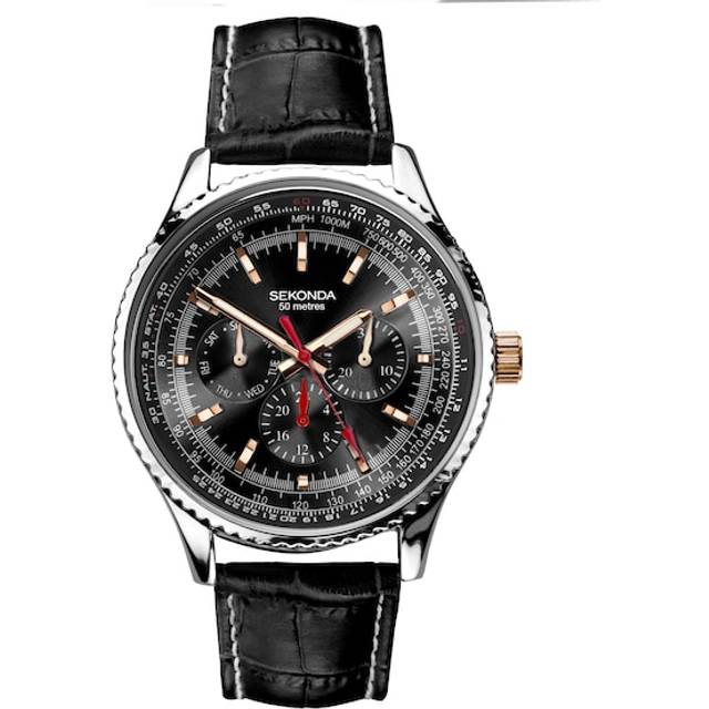 Sekonda 30036 Multi-Dial Black Leather Strap Watch - W31420