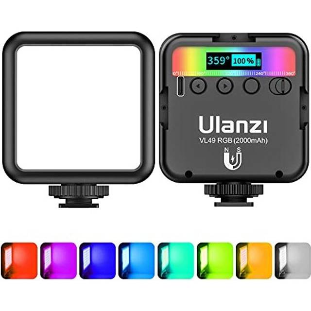 Videoljus RGB, Ulanzi VL49 LED-videolampa med 2000 mAh batteri, litet dimbart kameraljus 2500 K–9500 K, bakre magneter, kompakta fotoljus för makroinspelningar, produktfotografering och YouTube Vlogs