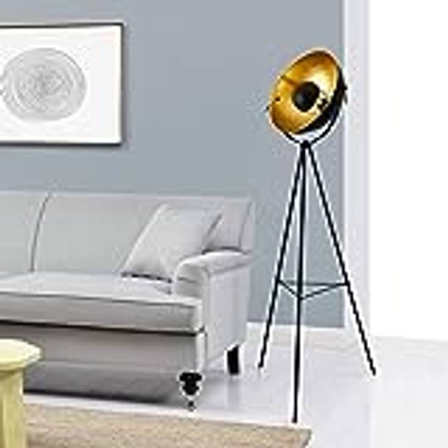 Golvlampa Läslampa Vridbar Lampskärm Metall Svart Mässing 158 cm