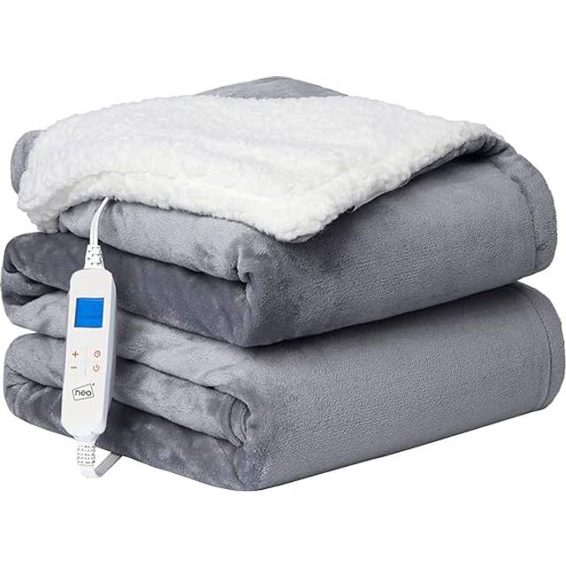 Neo Electric Heated Throw Over Sherpa Blanket - Reversible in Grey