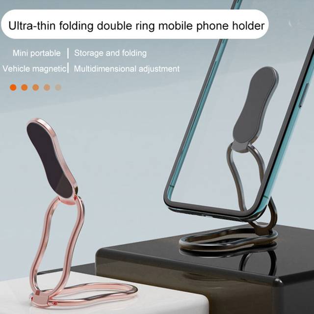 (Golden) Phone Stand Small Durable Foldable Mobile Phone Metal Finger Ring Holder for Daily Life