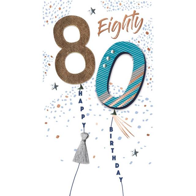80th Birthday Card Embellished Balloons Eighty Champagne Greeting Card
