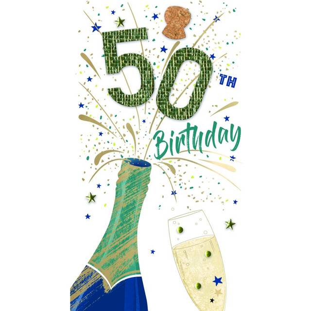Male 50th Birthday Card Embellished Fifty Today Champagne Greeting Card