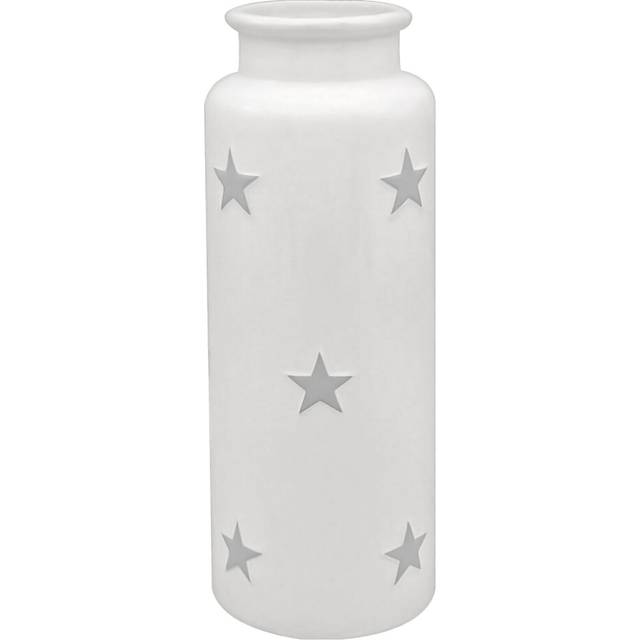 30cm Tall White Flower Vase With Grey Stars Decorative Ceramic Cylinder Vase