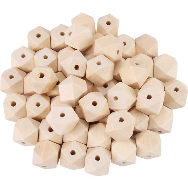 50 Pcs/Lot Natural Geometric Wooden Beads, Unpainted Polyhedron Faceted Wood Beads, 20 mm DIY Wooden Spacer Beads with 4 mm Hole for Handmade Craft...