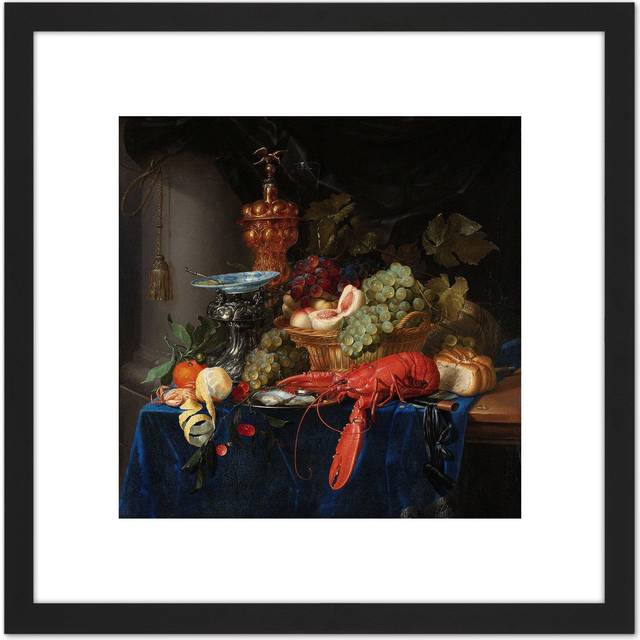 Pieter De Ring Still Life Golden Goblet Painting 8X8 Inch Square Wooden Framed Wall Art Print Picture with Mount - Black - One Size