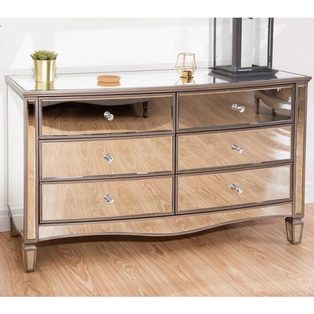 Elysee - Mirrored 6 Drawer Wide Chest - Mirror - Glass - Happy Beds