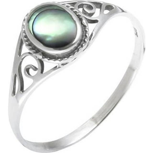 Sterling silver ring oval abalone shell filigree vintage style boho - silverly