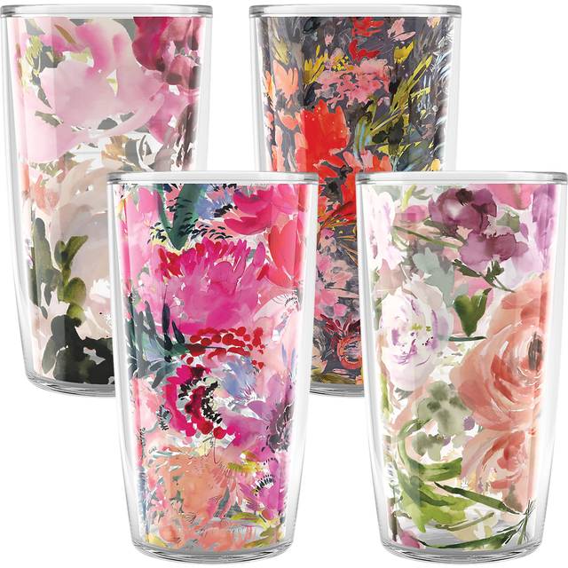 Tervis Kelly Ventura Floral Collection Made in USA Double Walled Insulated Tumbler Travel Cup Keeps Drinks Cold  Hot  16oz 4pk