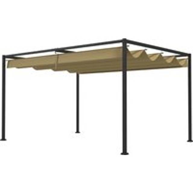 Outsunny 4 X 3(m) Metal Pergola With Retractable Roof, Garden Gazebo Canopy Shelter For Outdoor, Patio, Khaki