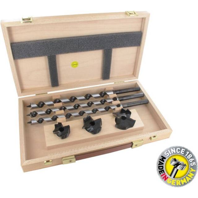 FAMAG Lewis Auger Bits OAL 320mm & Bormax Countersink 6 Pieces Set in Wooden Box