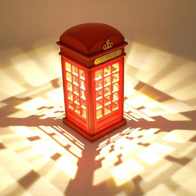 LED Night Light Retro London Phone Booth USB Rechargeable Touch Sensing Desk Lamp Bedside Table Bedroom Home Decoration