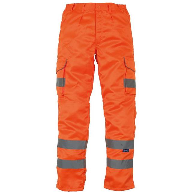 (42in Reg, Orange) Yoko Mens Hi-Vis Cargo Trousers With Knee Pad Pockets