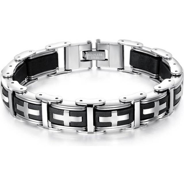 Leather Bracelets for Men and Women Rope Bracelets Stainless Steel Bracelets Wrist Cuff Bracelets Silicone Stainless Steel Classic Cross - Silver