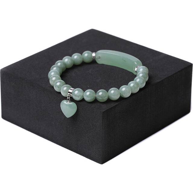 Natural stone tiger's eye stone heart pendant bracelet agate powder crystal long hand brand love bracelet. - Green