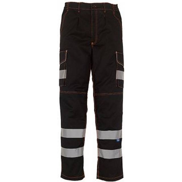 (38in Reg, Black) Yoko Mens Hi-Vis Cargo Trousers With Knee Pad Pockets