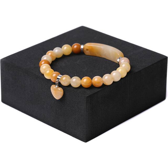 Natural stone tiger's eye stone heart pendant bracelet agate powder crystal long hand brand love bracelet. - Yellow