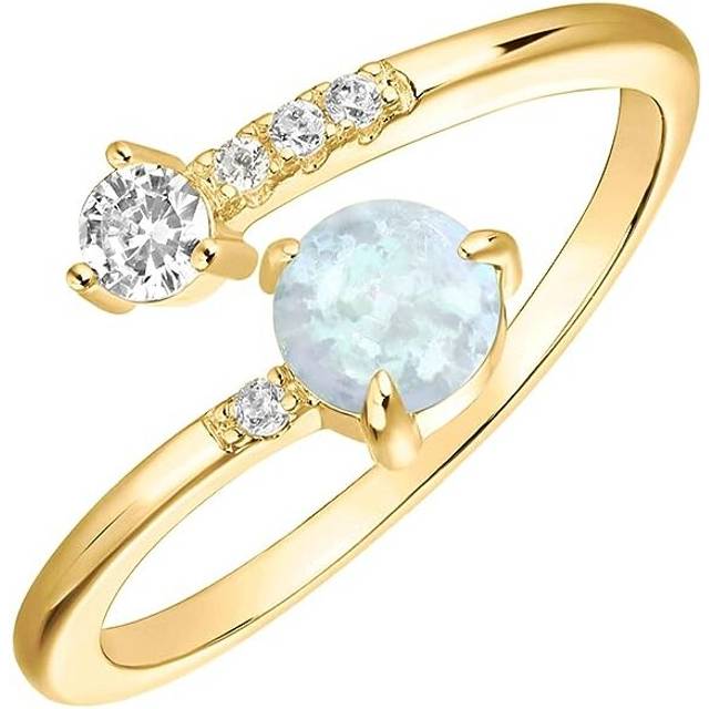 14K Gold Plated Adjustable Created Opal Rings | Stacking Rings | Gold Rings for Women(Yellow/White)