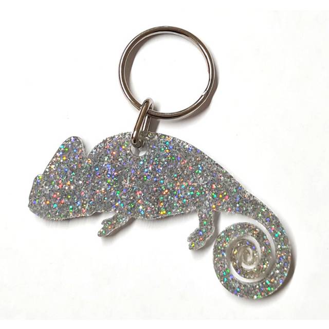 Glitter Acrylic Chamelon Keyring - Silver