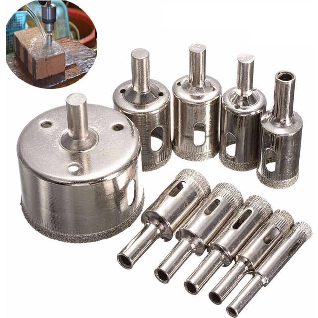10pcs 8-50mm Diamond Drill Bits Set Tool Hole Saw Cutter for Glass Marble Granite