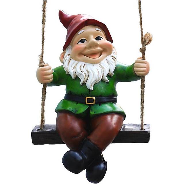 Garden Outdoor Hanging Swing Gnome Statue Waterproof Resin Gift