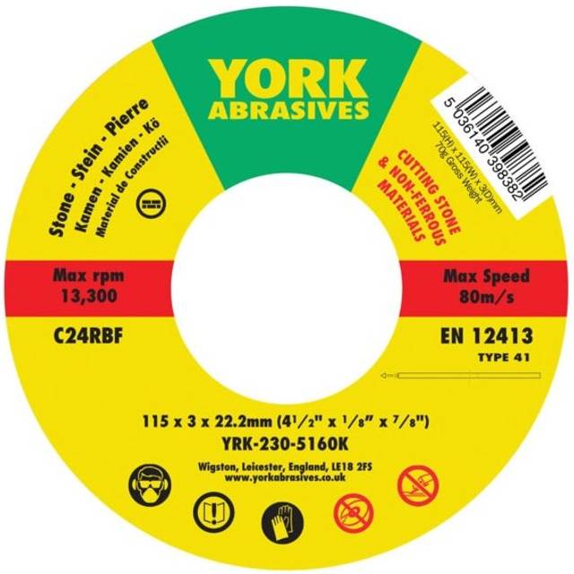 York 115 X 3 X 22MM C24 R-BF Reinforced Silicon Carbide Stone Cutting- you get 5