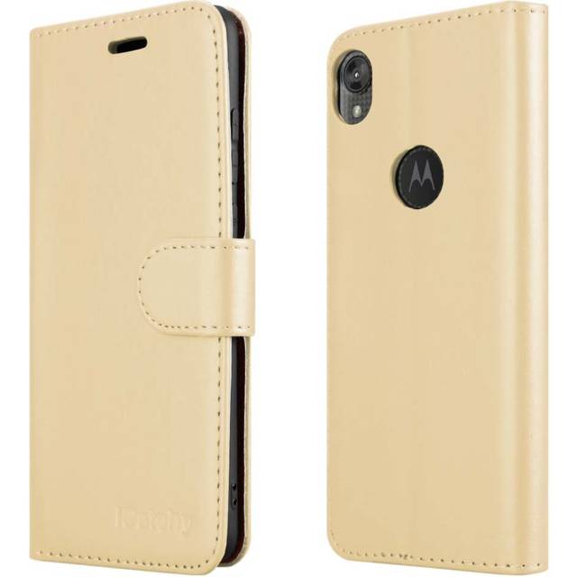 (Gold) For Motorola Moto E6 Wallet Book Card Case Cover