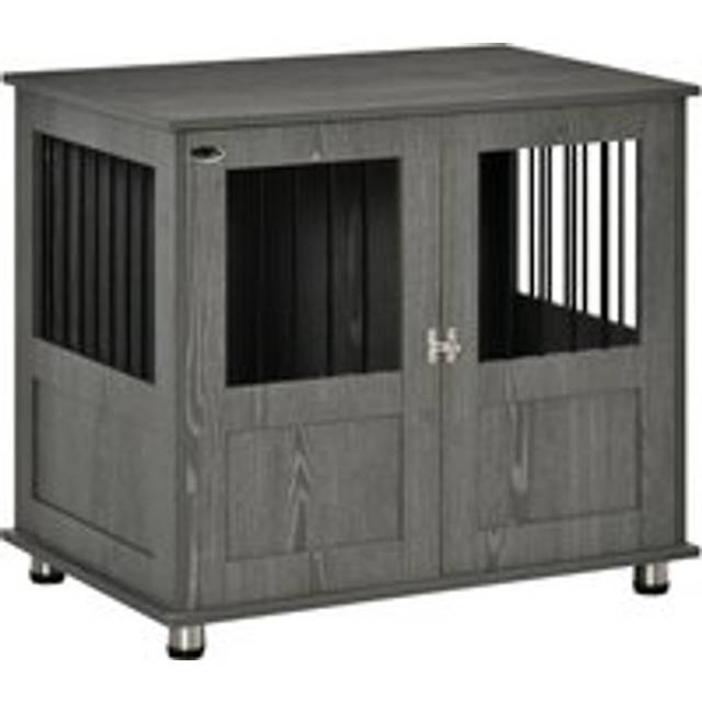Pawhut Dog Crate Furniture End Table, Pet Kennel For Small And Medium Dogs With Magnetic Door Indoor Animal Cage, Grey, 85 X 55 X 75 Cm