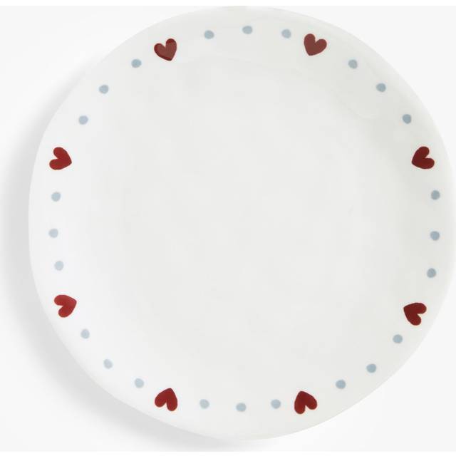 John Lewis Flora Love Heart Fine China Side Plate, 20cm, Red/White