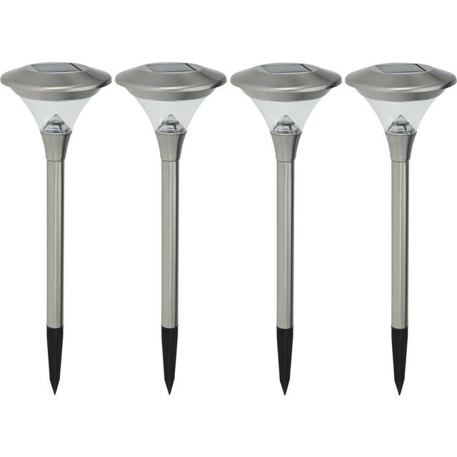 Set Of 4 LED Solar Powered Lamps Grass Pathway Lights Spikes Stainless Steel