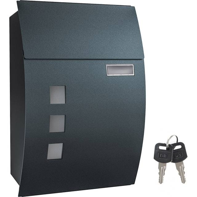 Songmics Wall-mounted Lockable Post Letter Box With Viewing Windows,anthracite Grey, Grey