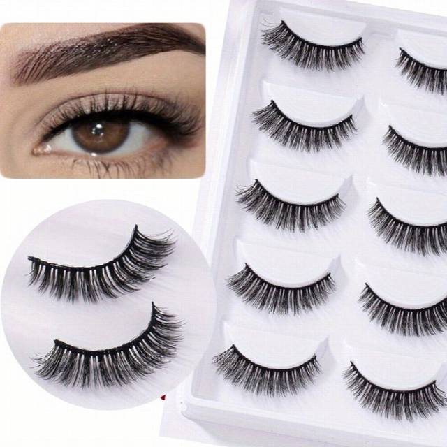 5 Pairs False Lashes Natural Look Wispy Cat Eye Lashes 3D False Eyelashes Fluffy Soft Curly Lashes Add Natural Volume For Girls And Women