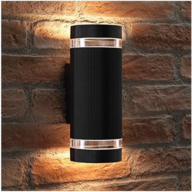 Auraglow Indoor/Outdoor Double up & Down Wall Light - Black - Warm White LED Bulbs Included