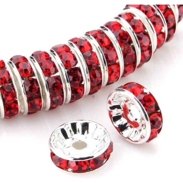 Allb 100Pcs Rondelle Spacer Beads 4mm Silver Plated Czech Crystal Rhinestone for Jewelry Making Loose Beads for Bracelets  red