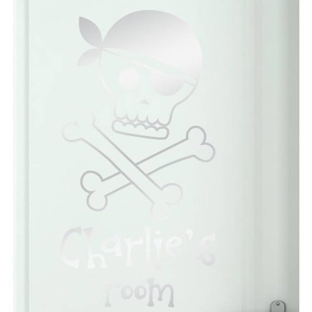 Personalised Pirate Skull and Bones Door Room Wall Sticker - Shiny Silver (57cm H X 29cm W)