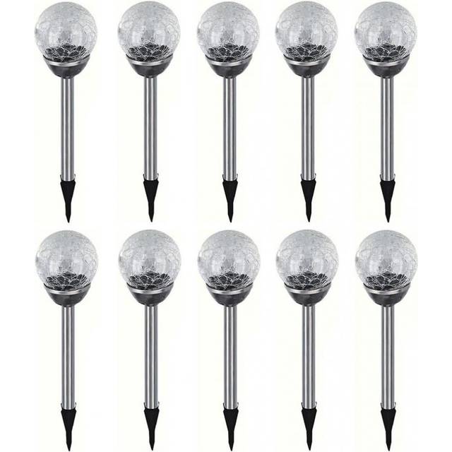 Set Of 10 Stainless Steel Led Solar Garden Light Ball With Crackle