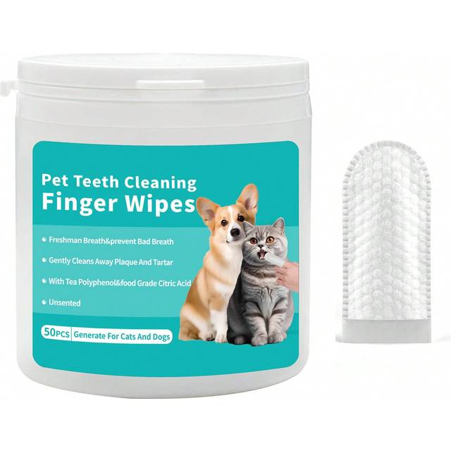SHEIN Pet Teeth Cleaning Wipes For Dogs & Cats 50 Counts, Dog Dental Wipes For Reducing Plaque & Tartar, Breath Freshener Dental And Gum Care Finger Pet Wip